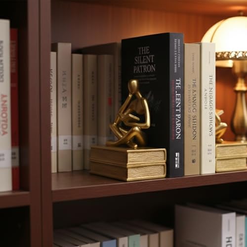 Abstract Resin Reader Bookends Set of 2,Modern Decorative Book Ends for Shelves,Unique Book Shelf Accents & Coffee Table Decor,Reading Bookend Statue for Home Office Library (Gold, Thinker Bookends) - color: Gold