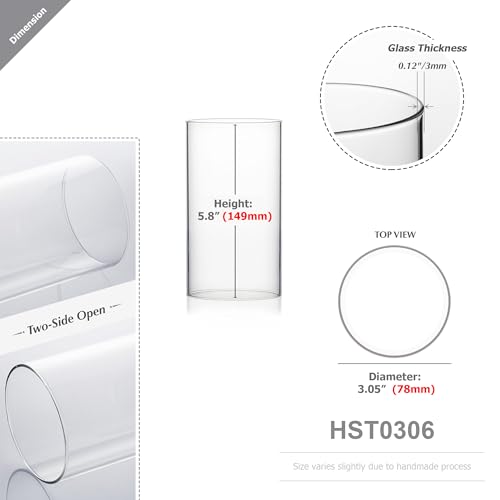 WGVI Hurricane Candle Holder Sleeve, Wide 3", Height 6", Clear Glass Cylinder Candleholder, Chimney Tube, Open Ended Candle Shade, 1 Piece - size: 3"x6"H