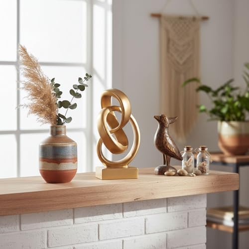 Gold Knot Decor for Coffee Table Book,Abstract Art Mid Century Modern Decor for Bookshelf Entryway TV Stand,Minimalist Knot Sculpture for Home Living Room,Centerpiece Table Decorations (Gold) - color: Gold