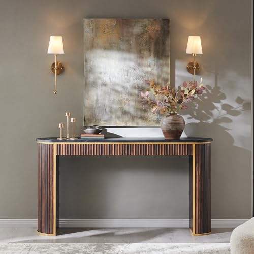 OKD Modern Fluted Console Table, 63" Long Narrow Entryway & Sofa Tables for Hallway, Tall Accent Table Behind Couch for Foyer Living Room, Dark Walnut - color: Dark Walnut