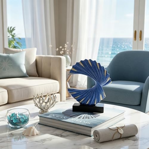 Blue Gold Wave Sculpture, Modern Ocean Wave Home Accents, Resin Art Statue for Shelf, Coffee Table, TV Stand Adornos Modernos - color: Blue
