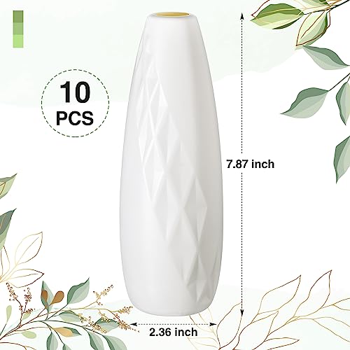 10 Pack Composite Plastic Flower Vases Bulk White Small Tall Conic Floral Vases for Centerpieces Unbreakable Bud Vase for Wedding Party Living Room Decor (Elegant) - style: Elegant