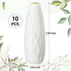 10 Pack Composite Plastic Flower Vases Bulk White Small Tall Conic Floral Vases for Centerpieces Unbreakable Bud Vase for Wedding Party Living Room Decor (Elegant) - style: Elegant