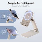 iWALK Magnetic Cell Phone Stand for Desk, Angle and Height Adjustable Mobile Phone Holder, Foldable Magnet Stand for iPhone 17 16 15 14 13 12 Pro Max and iPad, Cell Phone Holder, Light Brown - color: LightBrown