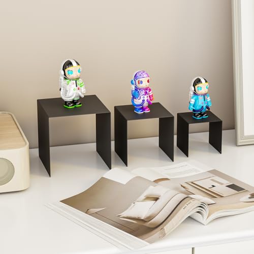 Matte Metal Display Stand,6 Pcs 2 Set Display Risers for Display, Metal Rectangular Display Shelf for Showcase, Dessert, Toys, Perfume (Black, 3''x4''x5) - color: Black, size: 3''x4''x5"