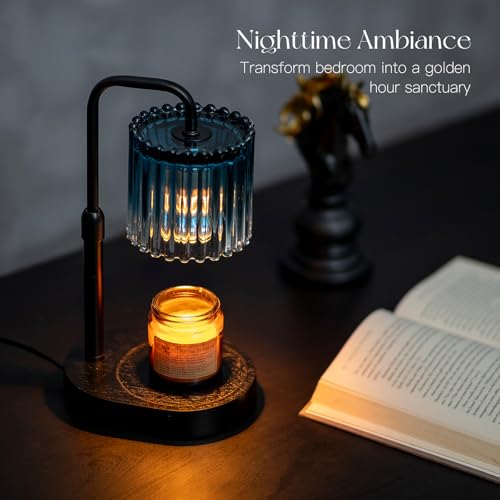 Candeldo Candle Warmer Lamp with Timer: Navy Blue Candle Warming Lamp with 2 Bulbs Height Adjustable Wax Melt Dimmable Bedroom Decor for Women - color: Navy Blue