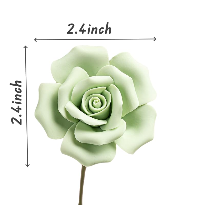 Handmade Porcelain 3D Ceramic Rose Flower, Eternal Flower Decoration for Home Office Decor, Creative Desktop vases, Porcelain Decorations, Exquisite, Set of 6 (Green) - color: Green