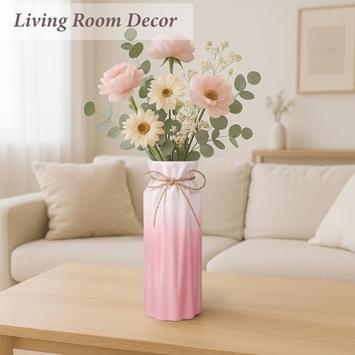 Gradient Pink Ceramic Bow Vase, Flower Vases Minimalism Style for Modern Home Decor, Decorative Vase for Living Room, Coffee Table, Office, Bookshelf and Farmhouse Table (Pink) - color: Pink