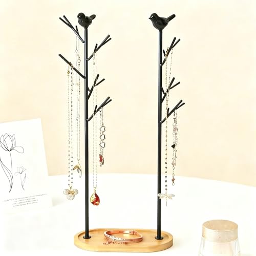 Jewelry rack, bird tree tower, hanging ring, earring, necklace, bracelet, suitable for living room, bathroom, office - black - color: G Black