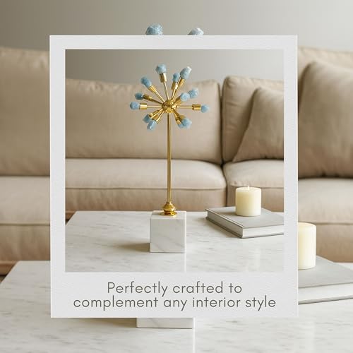 Serene Small Blue Starburst Statuary Decorative Object – Large Metal, Marble & Stone Modern Home Decor – Contemporary Shelf & Coffee Table Decor for Office & Living Room – 18", Blue - size: 18"