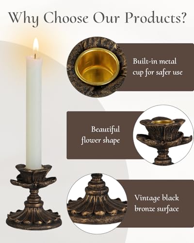 Taper Candle Holder Vintage: Resin Candlestick Holders Small Candle Sticks Holder Antique Decoration for Dinning Table Mantel Wedding Centerpieces Halloween Christmas Set of 2