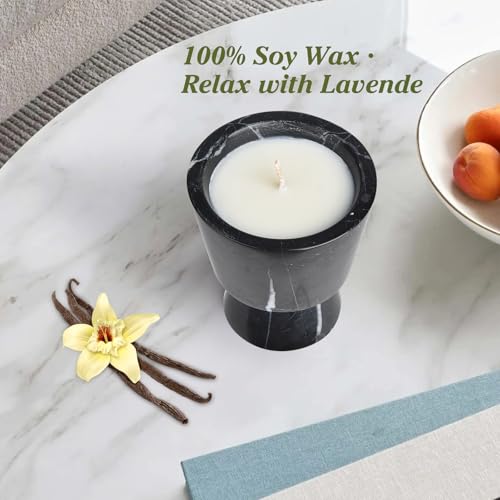 Marble Candle Holder | Soy Wax | Non-Toxic | Reusable Stone Jar |Votive Candle|Tealight Candle Holder|Distinctive Gift.Natural Aromatherapy for Women & Men - color: Lavender & Black Marble container