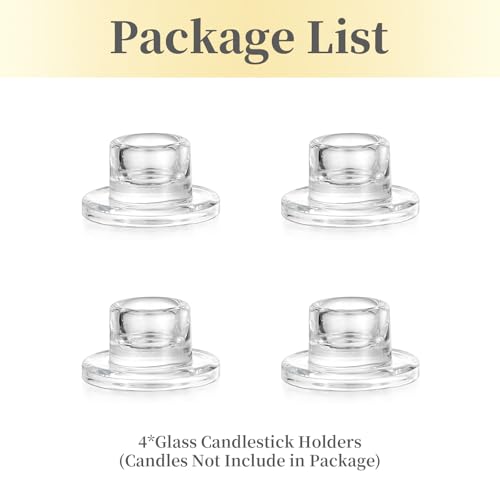 Hewory Glass Taper Candle Holders: 4 PCS Candlestick Holders Clear Short Tapered Candle Holder Set - Candle Stick Holder Decor for Table Centerpiece Wedding Party Advent Christmas Home Decorations