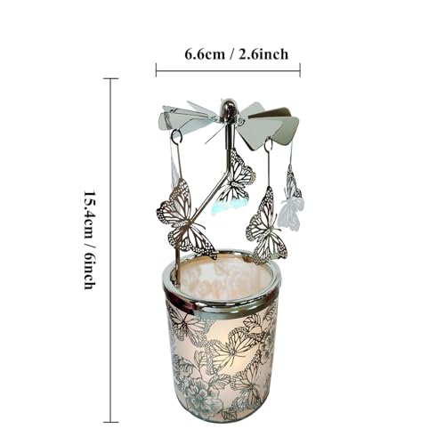 Carousel Rotary Candle Holder Spinning irthday Gifts for Women, Mom, Wife, Girlfriend, Sister, Her, Metal Windmill Tea Light for Female Friends, (Silver Butterfly) - color: Silver Butterfly