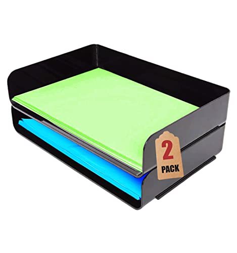 1inTheOffice Stackable Paper Tray, Legal Size Plastic Desk Tray Organizer, Side Load, Black (2 Pack)