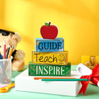 Yuntau 4 Pcs Teacher Appreciation Gift Wooden Table Decoration Apple Tiered Tray Decor Guide Teach Inspire Teacher Appreciation Gift Apple Block Sign Centerpiece Decor for Office Classroom - style: Apple