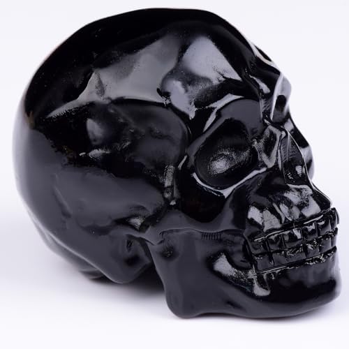 2 Inch Black Obsidian Crystal Skulls Decor,Human Skull Sculpture Statues Healing Crystal Decor,Halloween Skull Figurines,Home Office Decoration Christmas Meditation Gifts for Men Women - color: Black Obsidian