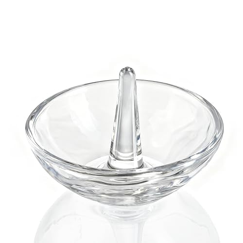 H&D HYALINE & DORA 4.1'' Round Ring Tray Glass Trinket Jewelry Tray Dish Small Ring Holder for Organizing Necklace Earrings Gifts for Mom Best Friend Sister, Clear - color: round shaped 4.1in-1pcs