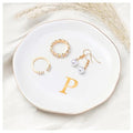 ProCase Ceramic Jewelry Tray, Initial Ring Dish Trinket Plate Engagement Gift, Small Personalized Monogram Ring Bowl for Wedding, White Decorative Jewelry Holder for Women Vanity -Letter P - style: P