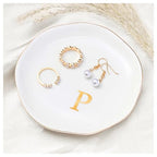 ProCase Ceramic Jewelry Tray, Initial Ring Dish Trinket Plate Engagement Gift, Small Personalized Monogram Ring Bowl for Wedding, White Decorative Jewelry Holder for Women Vanity -Letter P - style: P
