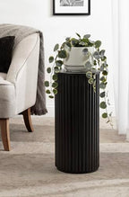 Kate and Laurel Reid Modern Wooden Ribbed Drink Table; 10 x 10 x 22; Black; Solid Wood Mini Table for Use as Pedestal Plant Stand Indoors or Small Nightstand Option - color: Black