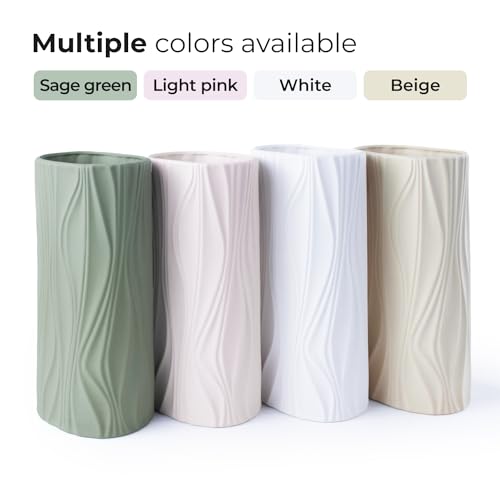 Cute White Flower Vases for Bouquet - Easter Vase - Large Ceramic Vase for Pampas Grass - Home Decor Aesthetic - Jarrones Grandes para Sala Elegantes (White) - color: White