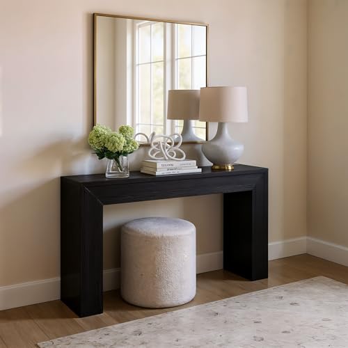 Plank+Beam Grand Console Table, 56 Inch Solid Wood Modern Sofa Table, Narrow Entryway Table for Hallway, Behind The Couch, Living Room, Foyer, Black Wirebrush - color: Black Wirebrush, size: 56 Inch