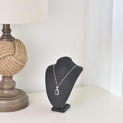 MOOCA 2 Pcs Set Small Linen Covered Wood Jewelry Display Necklace Chain Jewelry Bust Display Holder Stand, Necklaces Mannequin, 7 1/4" Height, Black Linen - color: 4) Black Linen, 2 pieces