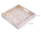 PEMAR Handcrafted Mother of Pearl Decorative Tray with Handles - 12" Square Mosaic Inlay Organizer for Coffee Table, Ottoman, Vanity & Bathroom - Luxury Coastal Home Decor (White Cream Squares)