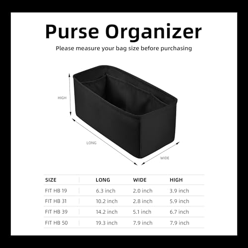 DGAZ Silk Purse Organizer Insert Fits Hermes Herbag 31/39/50 Bags, Luxury Handbag & Tote Organiser, Simplicity bag insert(Black,H19) - color: Black, size: H19
