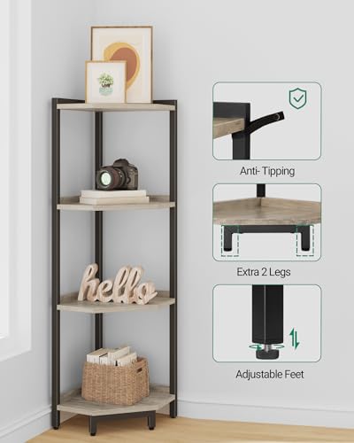 Hzuaneri Corner Shelf Stand, Corner Bookshelf, Storage Standing Shelf Unit with Metal Frame, Plant Stand, Bookcase for Living Room, Home Office, Bedroom, 4-Tier Greige CS05805B - color: Greige, size: 4 Tier