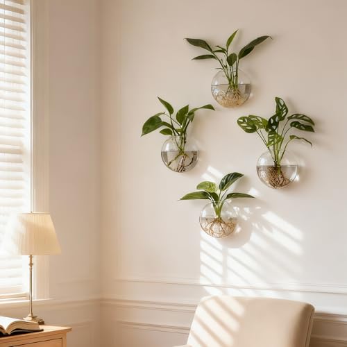 4Pcs Wall Hanging Planter Propagation Stations Glass Terrariums Vase for Hydroponics Plants, Bathroom, Home Office Living Room Decor Gift - size: 5.1"L x 2.4"W x 5"H