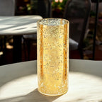 WGVI Hurricane Candle Holder Sleeve, W: 5", Ht: 10", Gold Speckled Glass Cylinder Open Both Ends, Chimney Tube Shade, 1 Piece - size: 5x10"H