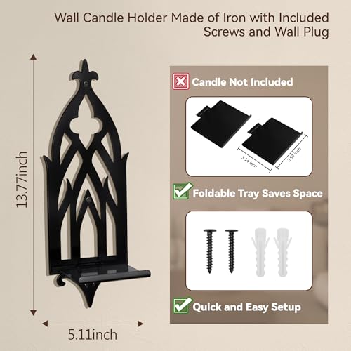 Wall Candle Sconces Set of 2, Victorian Gothic Metal Candle Holders for Pillar, Tealight, and LED Candles, Decorative Wall Decor for Living Room Dining Room (Black) - color: Black Gothic