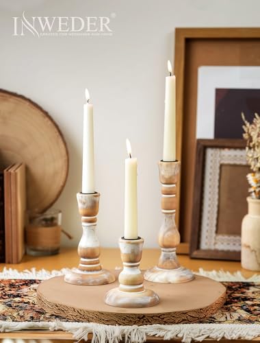 Wooden Candlestick Holders Rustic: Farmhouse Wood Taper Candle Holders Boho Candle Sticks Holder Fall Decor for Dinning Table Mantle Party Holiday Christmas Wedding Home Set of 3 - size: 3.7"/5.8"/7.8" H - 3Pcs