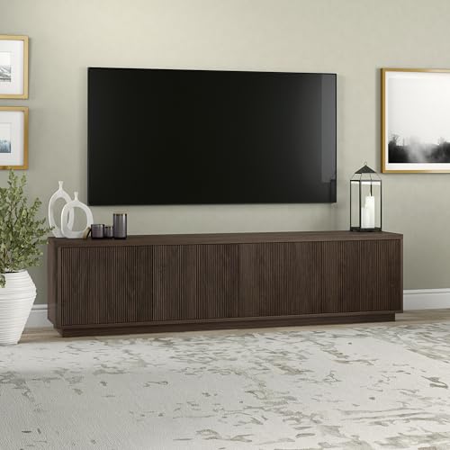 Henn&Hart Fluted TV Stand for TVs up to 85" with 2 Concealed Ribbed Storage Cabinets and Adjustable Shelves for Living Room, Family Room, or Office, Rich Brown - color: Rich Brown, size: 79" TV Stand