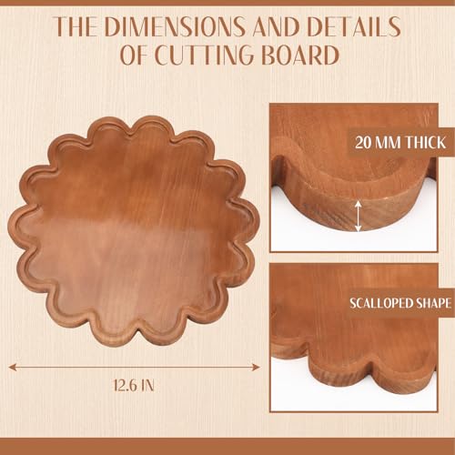 BreezeHug Brown Decorative Serving Tray Wood 12.6 Inch Scalloped Serving Tray Round Wooden Display Plate with Scalloped Borders for Coffee Table Living Room Bedroom Entryway Decoration - color: Brown