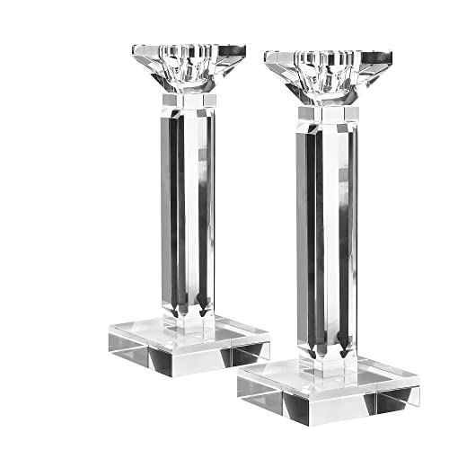 kitCom Crystal Candle Holders Set of 2, 8.27" Tall Crystal Candlestick Holders, Candlestick Holders Taper Candle Holders for Table Wedding Housewarming Gifts Decor - size: 8"