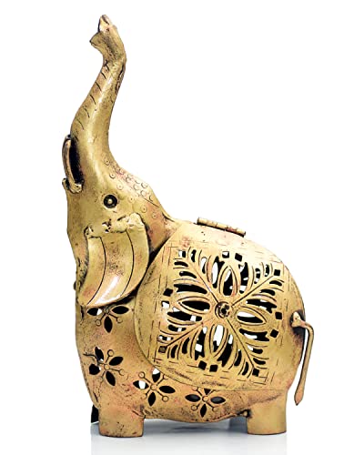 eTroves Metal Tealight Holder, Handmade Decorative Elephant Tea Light Candle Holder for Home, Farmhouse, Living Room, Patio, Decorations, 8 Inch, Golden