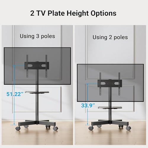 PERLESMITH Rolling TV Stand, Mobile TV Stand for 23-60 Inch LCD LED TVs, Tilt TV Stand Wheels Holds up to 88Lbs, Portable TV Stand for Bedroom with Shelf, Outdoor TV Stand Max VESA 400x400mm PSTVMC06 - size: 23-60 Inch