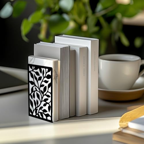 Peacoblue Metal Bookends for Shelves, Modern Decorative Heavy Duty Study Book Support Stoppers for Office, Desk, Shelf, Room 5.3"x4.3"x7.9" Cast Iron Simple Tall Bookends, 1 Pair (Vine Leaves) - style: Vine Leaves