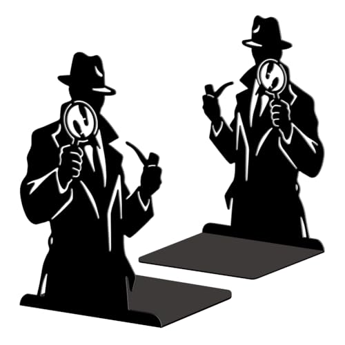 Peacoblue Metal Bookends for Shelves, Modern Decorative Heavy Duty Study Book Ends Stoppers for Office Desk Shelf Room 5.3"x4.3"x7.9" Cast Iron Tall Bookends 1 Pair (Detective with Magnifying Glass) - style: Detective with Magnifying Glass