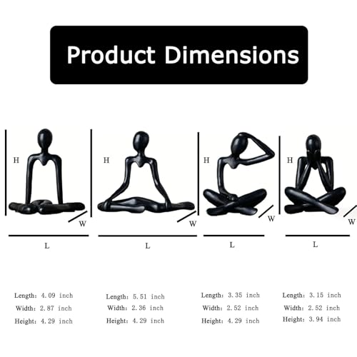 Abstract Thinker Statue Set of 4, Modern Home Decor for Shelves, Console Table & Entryway, Minimalist Neutral Aesthetic Figurines, Lightweight Safe Decor for Living Room & Office(Black) - color: Black