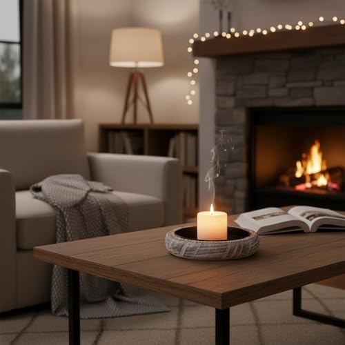 Rustic Wooden Candle Holders | 2-Pack Distressed Vintage Pillar Candle Plates with Fire-Resistant Metal Insert | Shabby Chic Farmhouse Decor for Wedding & Dining Table (White) - color: White