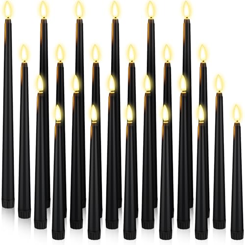 Rossesay 24 Pcs Flameless LED Taper Candles Battery Operated Candles 8.58'', 9.69'', 10.98'', 12.91'', 12.8'' Flameless Candlesticks Flickering for Halloween Christmas Church Wedding(Black) - color: Black, size: 8.58'', 9.69'', 10.98'', 12.91'', 12.8'', s