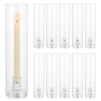 Glass Hurricane Candle Holder: 11.8" Tall Candlestick Holder Bulk with Cylinder Windproof Cover Set of 10 Clear Taper Candle Holders for Wedding Party Birthday Christmas Decor - size: 11.8" H - 10 Pcs