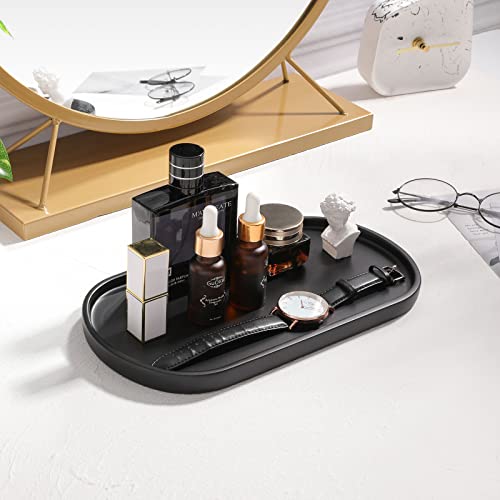 Luxspire Bathroom Vanity Tray for Countertop, Oval Kitchen Soap Dispenser and Toiler Tank Trays, 11.4“ Resin Vanity Organizer for Lotion Bottles, Perfume, Jewelry, Dresser, Medium, Matte Black - color: Matte Black, style: Medium