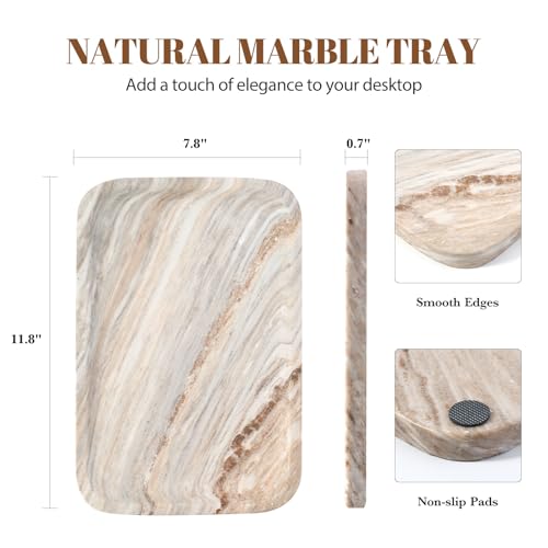 Koville Marble Tray, 12"x8" Marble Vanity Tray for Countertop Bathroom Kitchen Dresser, Decorative Catchall Trays for Perfume Jewelry, Rectangular Stone Serving Tray(Palissandro Blue - color: Palissandro Blue