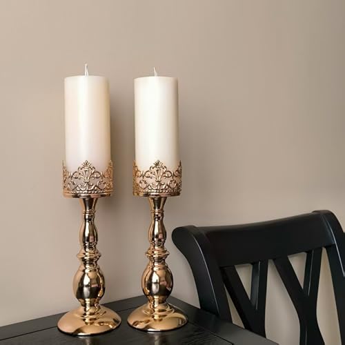 Candle Holders for Pillar Candles Gothic Gold Vintage Tall Candle Holders Set of 2 Decorative Large Table Centerpieces Candle Stand Decor (Gold 2PCS A) - color: Gold 2pcs a