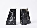 AMOYSTONE 1Pair Heavy Duty Bookend Crystal Quartz Bookends 6-8 LBS Natural Orthoceras Fossil Bookshelf Trapezoid Height 6.2" - color: Black & White B, size: 6-8 Lbs